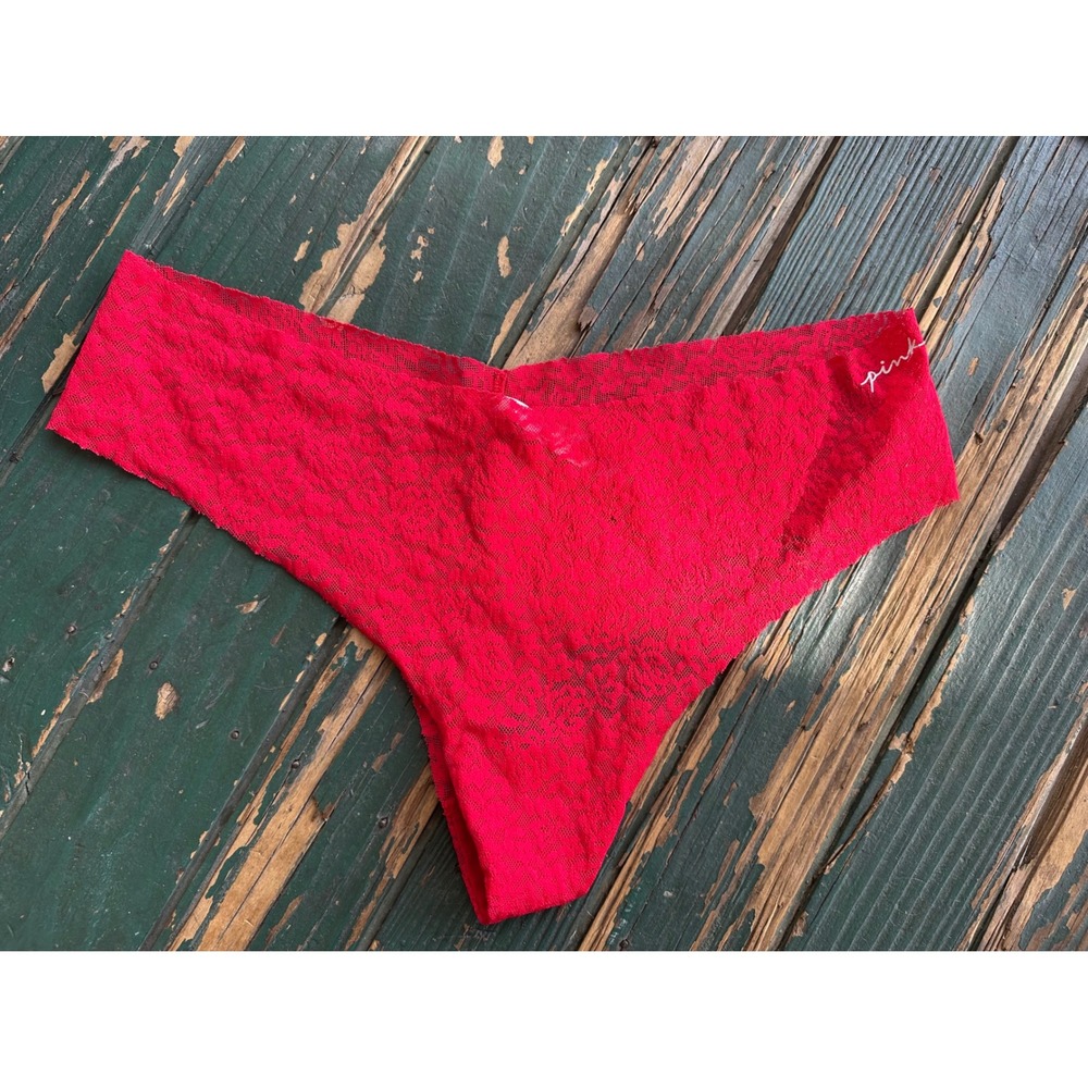 Victoria's Secret PINK Red Floral Lace Thong Panty XXL Low Rise Underwear